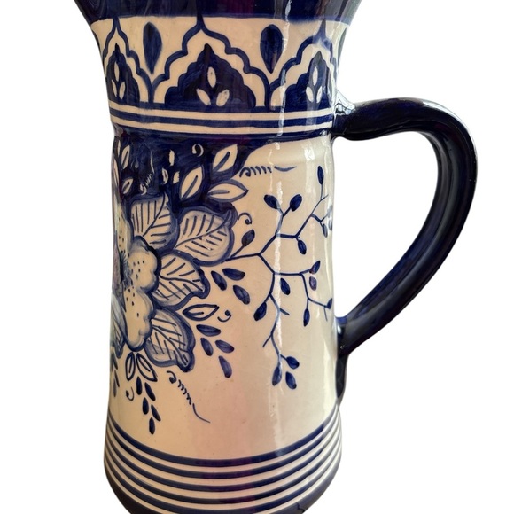Blue & white Hand-Painted Sangia Portuguese Pottery Clay Terracotta Pitcher - Picture 4 of 11